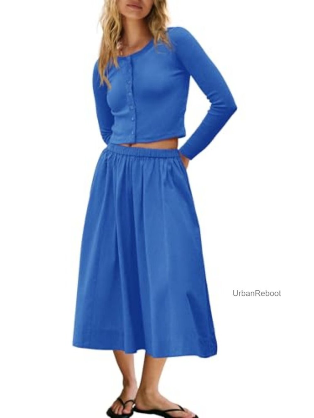 Ribbed Button Down Cardigan & Skirt Lounge Set 2 Piece Outfit